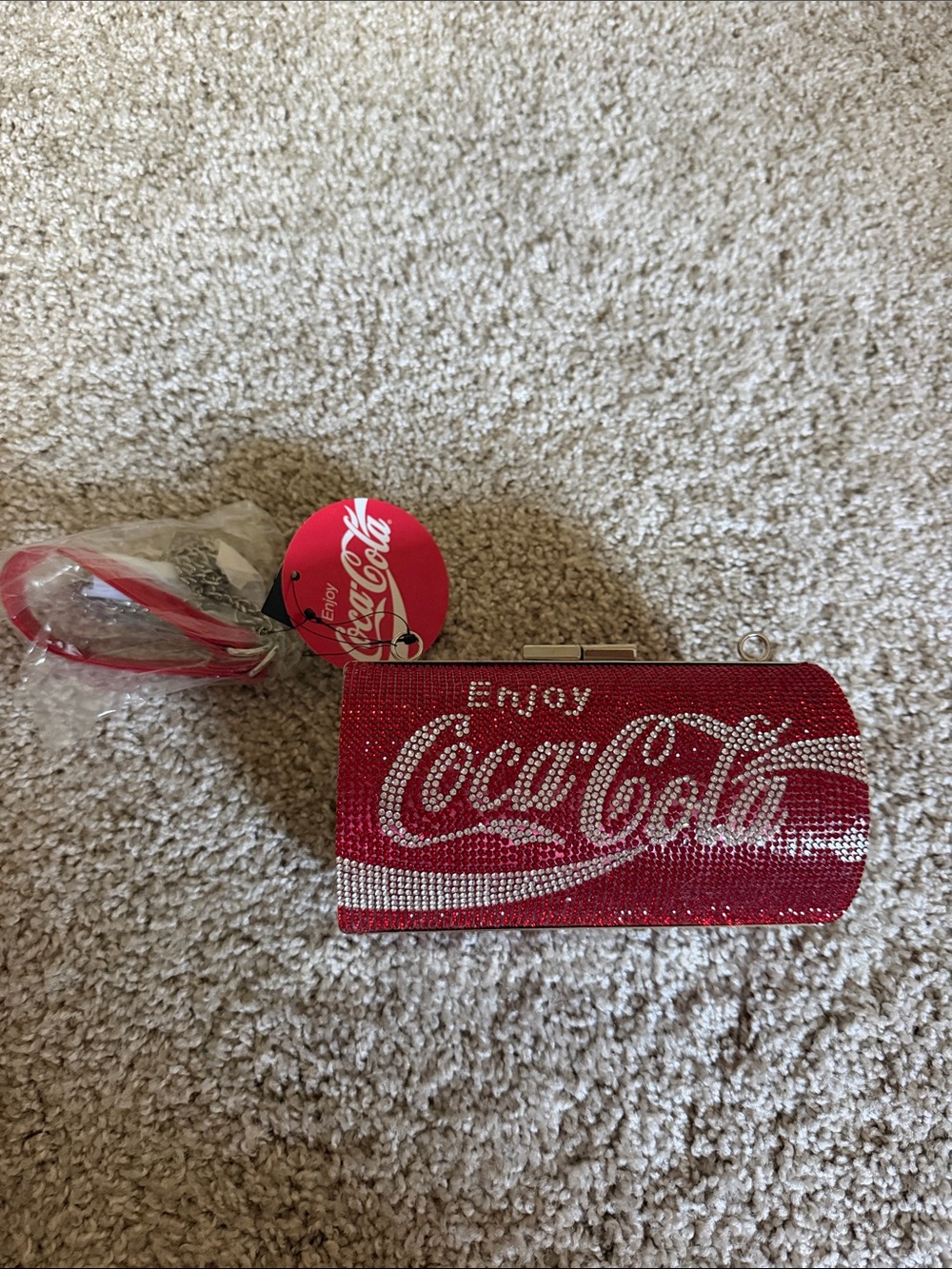 Coca Cola Red Rhinestone Clutch Wristlet/Crossbody - Enjoy Coca Cola Design
